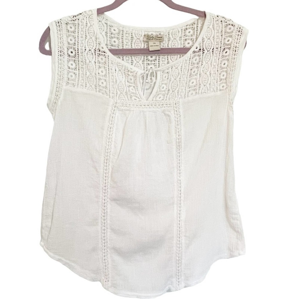 LUCKY BRAND White Boho Short Sleeve Shirt-Size XS